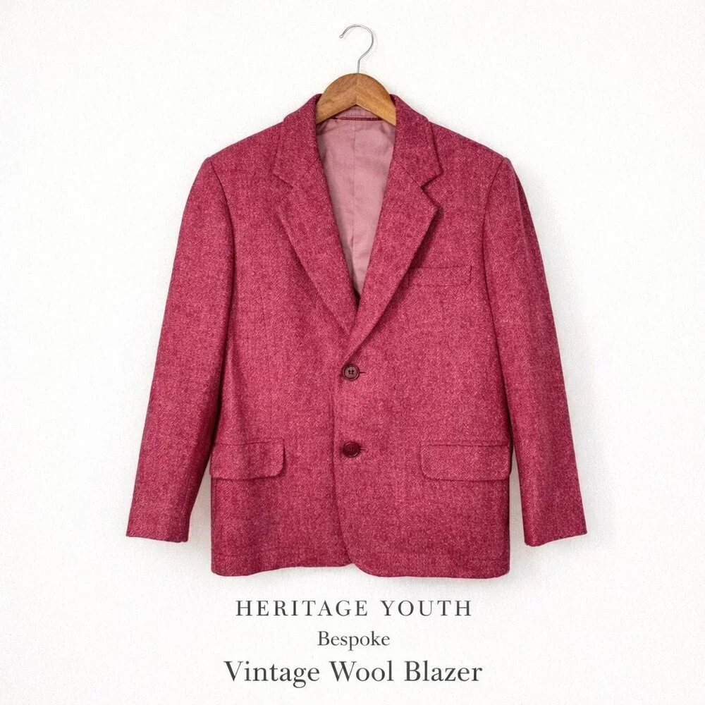 Bespoke Vintage Wool Blazer Youth 12–14 Raspberry Hand Tailored Jacket